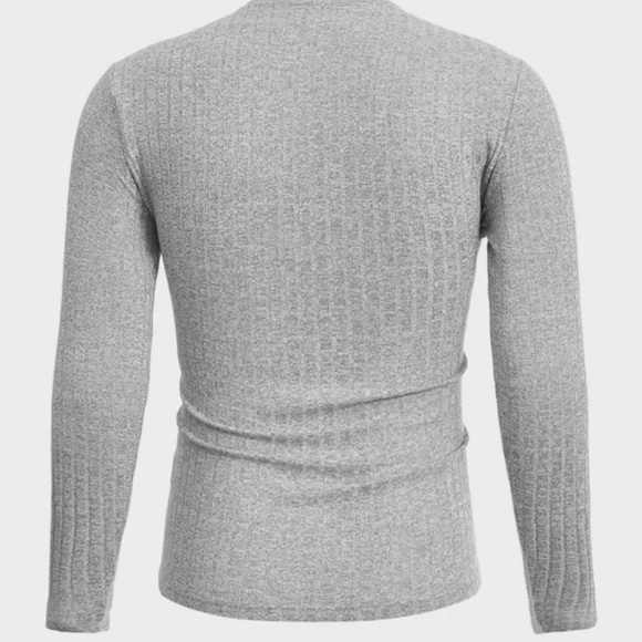 Mock Neck Ribbed Knit Tee - Picture 2 of 5